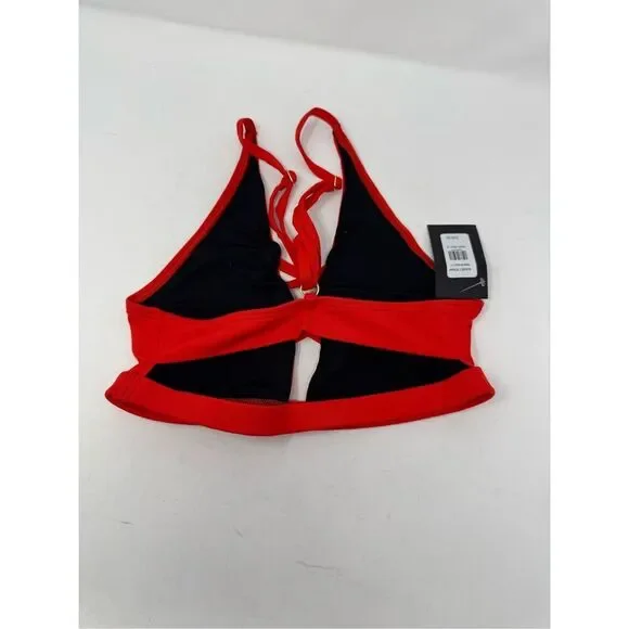 NWT Frederick's of Hollywood Women Small Sunset Strap Bathing Suit Top Fiery Red - Picture 3 of 5